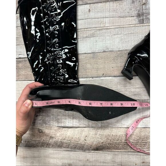 Elegastep Black Patent Wide Calf Knee High Zip Up Laced Boots Size 9 (EU 41) - Picture 6 of 8